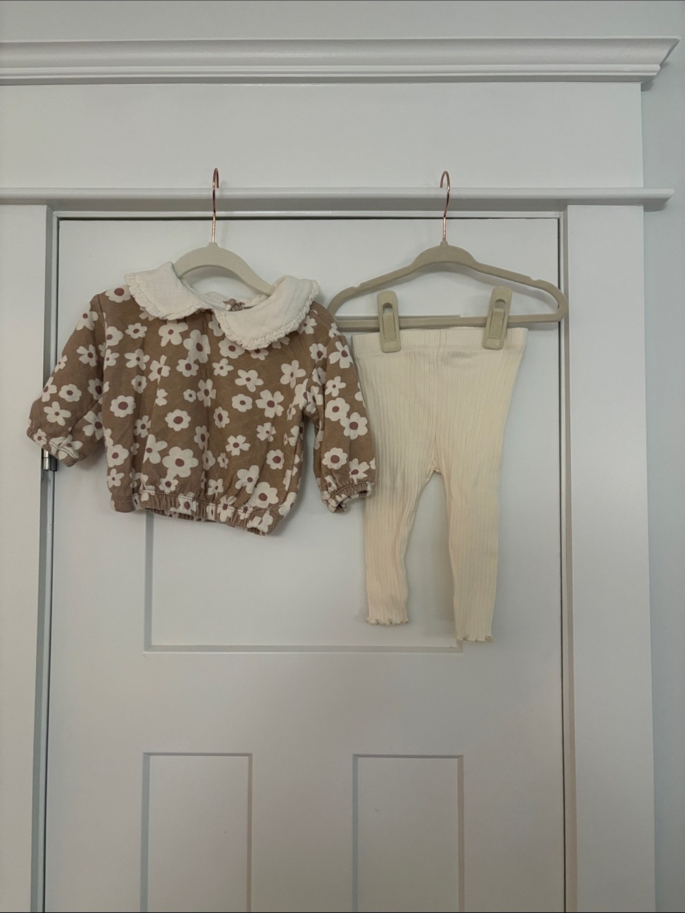 Grayson Collective Floral Collared Baby Top & Cream Ribbed Leggings Set 6-9M